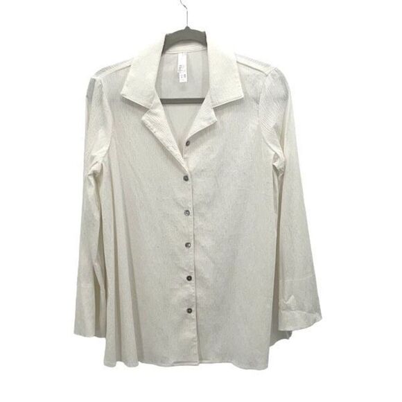 Marla Wynne Womens Crepe Textured Long Sleeve Button-Up‎ Blouse Ivory Small - Picture 1 of 7
